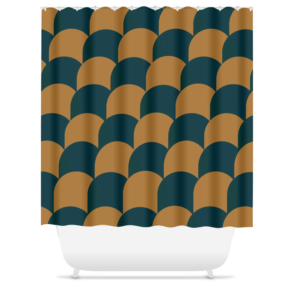 Teal Mustard Wave Shower Curtain 1