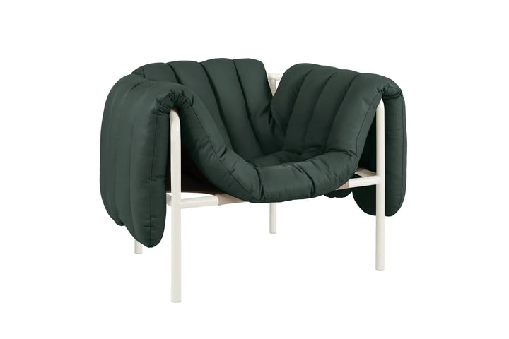 Puffy Dark Green Leather Lounge Chair 2