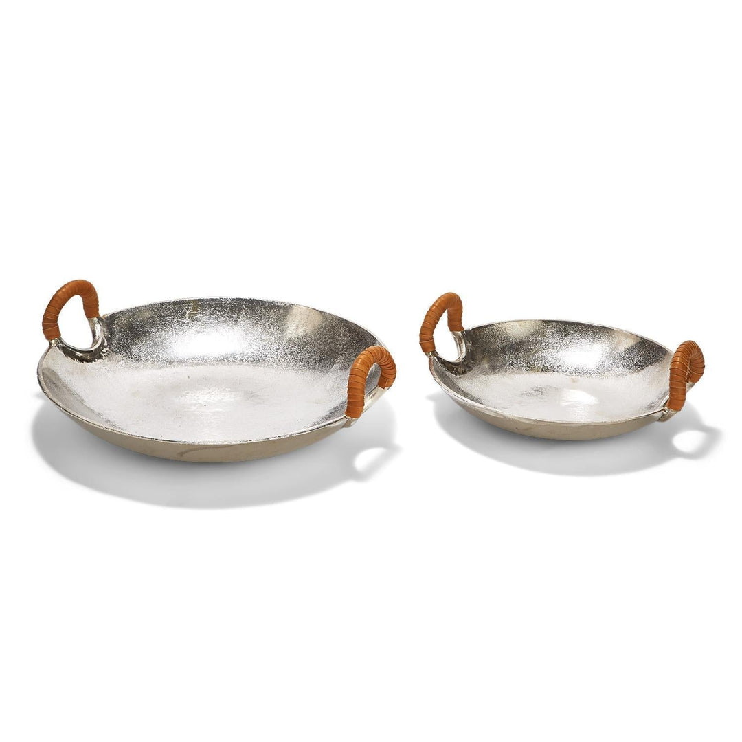 Saucer Trays With Genuine Leather Handles Set Of 2 1