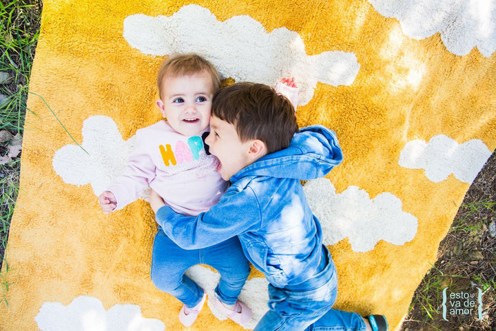 Clouds Rug in Mustard design by Lorena Canals
