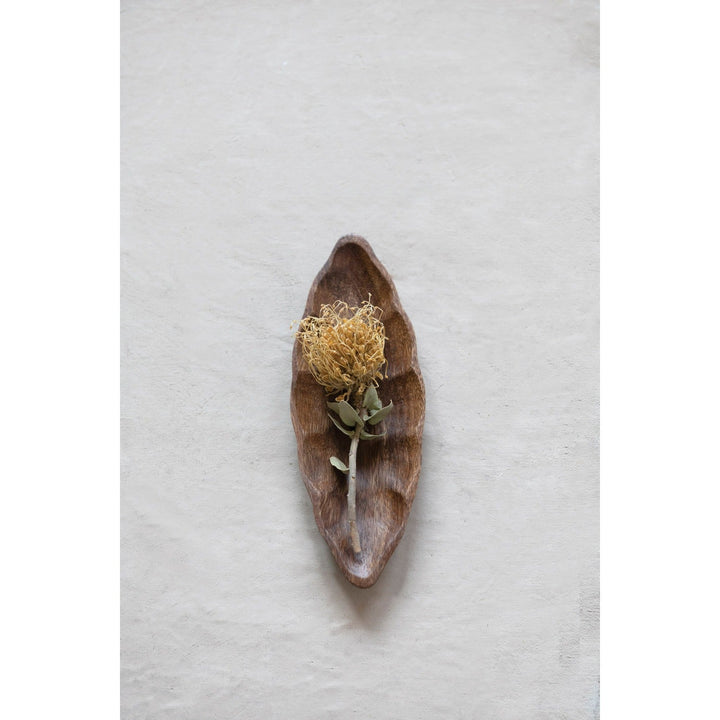 Hand-Carved Acacia Wood Leaf Shaped Dish