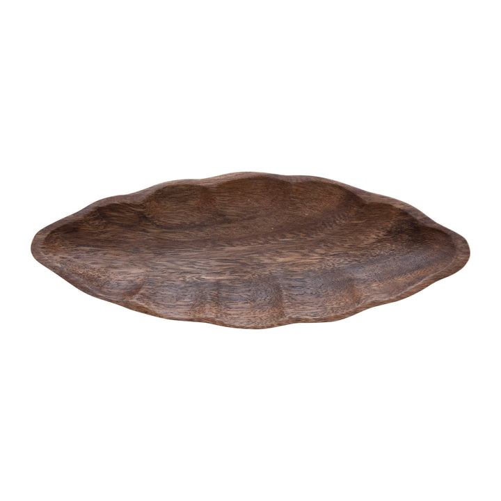 Hand-Carved Acacia Wood Leaf Shaped Dish
