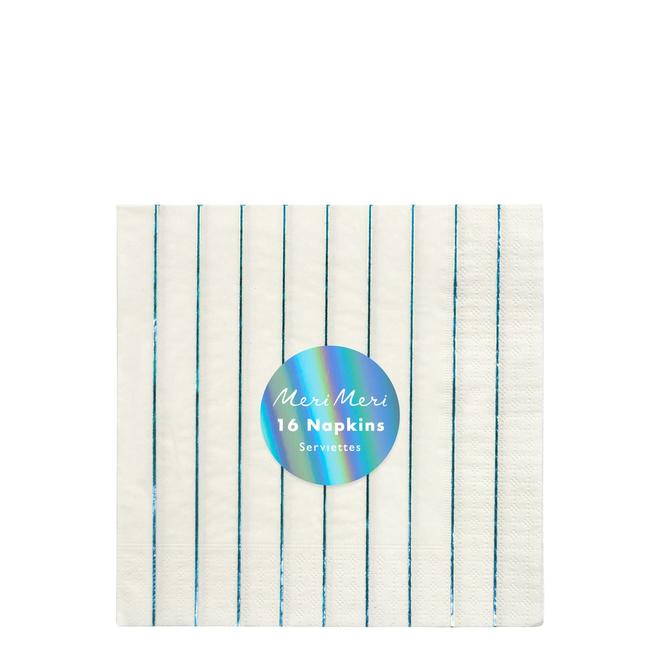 Blue Holographic Stripe Large Napkins By Meri Meri 2