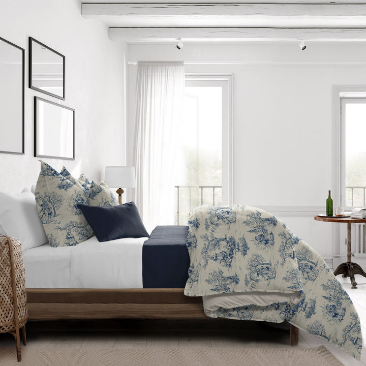 archamps toile blue bedding by 6ix tailors arc clg blu cmf fd 3pc 10
