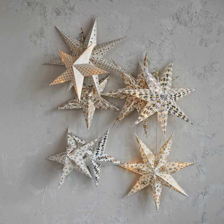 Recycled Paper Star Ornament W Led Light String 6