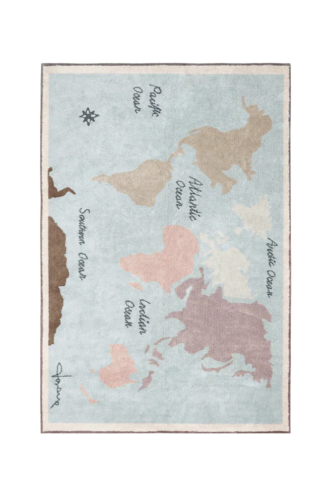 Vintage Map Washable Rug 1