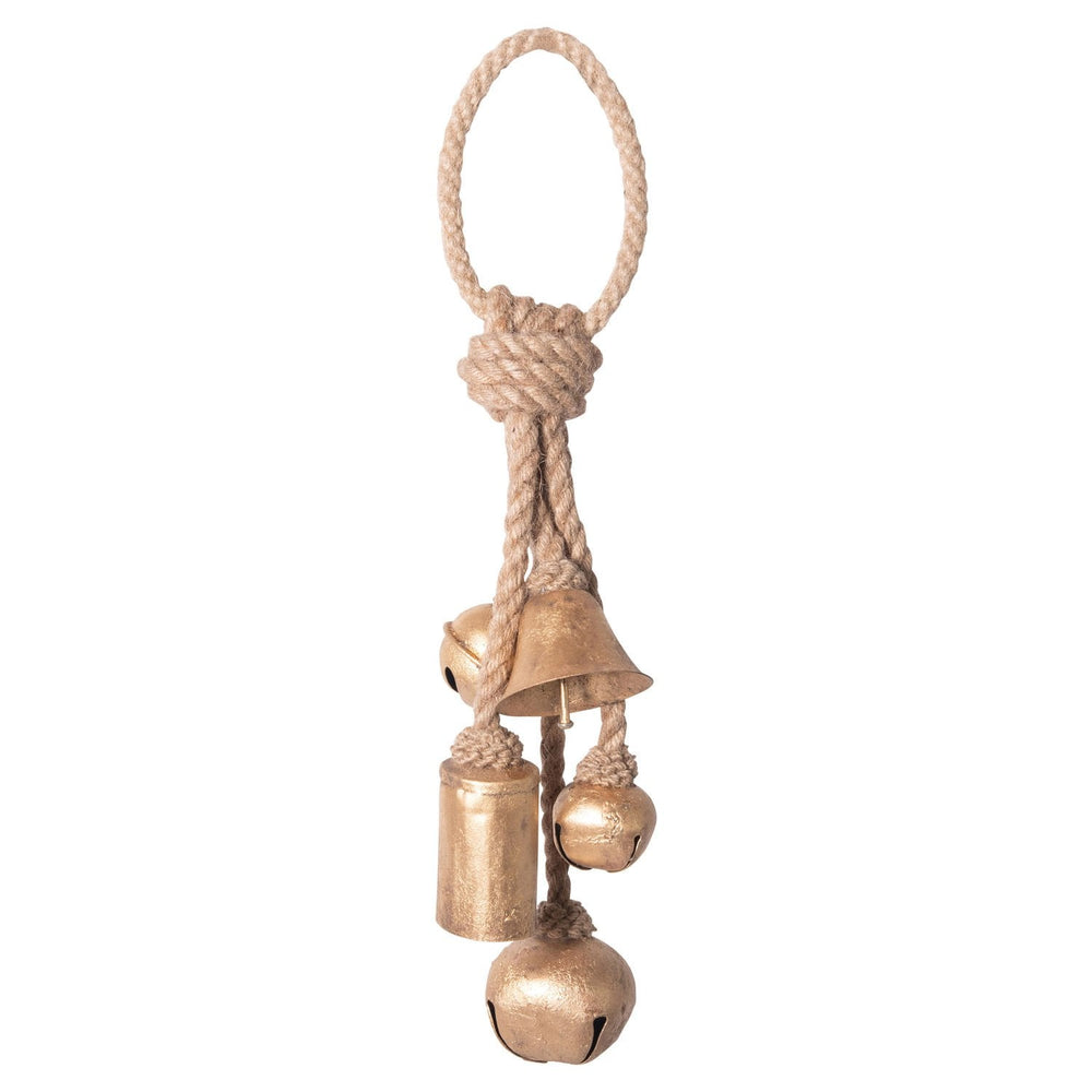 Metal Bells With Gold Finish On Jute Hanger 2