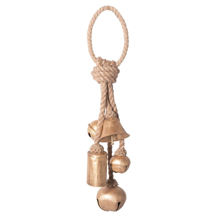 Metal Bells With Gold Finish On Jute Hanger 2