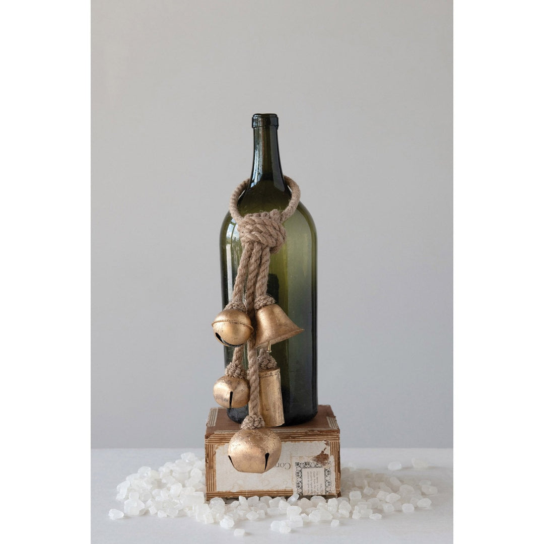 Metal Bells With Gold Finish On Jute Hanger 1