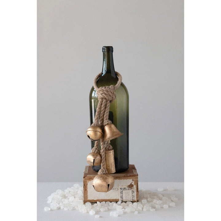 Metal Bells With Gold Finish On Jute Hanger 1