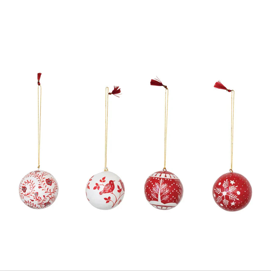 red white hand painted ornaments set of 4 1