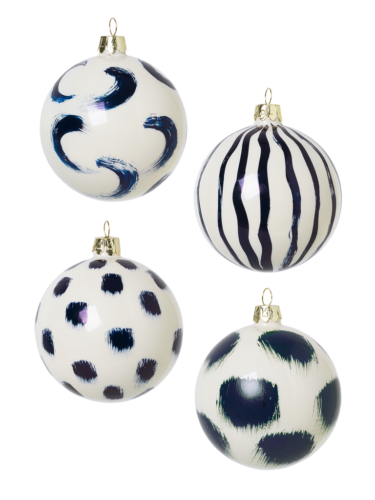 Set of 4 Christmas Hand Painted Glass Ornaments by Ferm Living