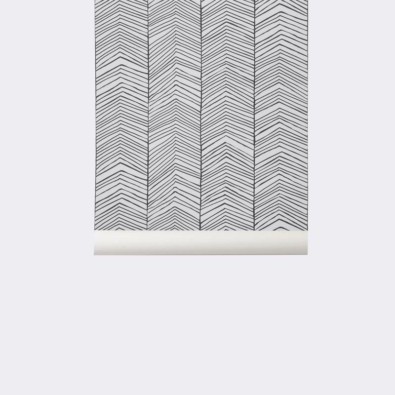 Herringbone Wallpaper in Black and White by Ferm Living