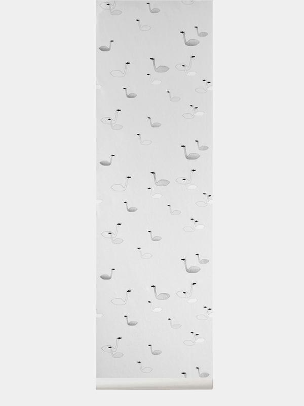 Swan Wallpaper in Grey by Ferm Living