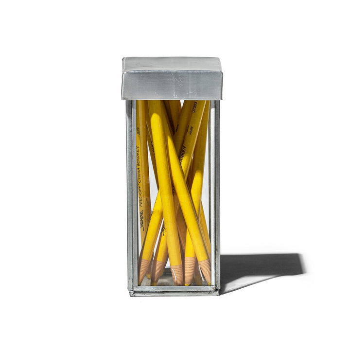 glass box w recycle steel lid pen stand 3