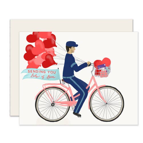 Sending you lots of love valentines day card bicycle love messenger