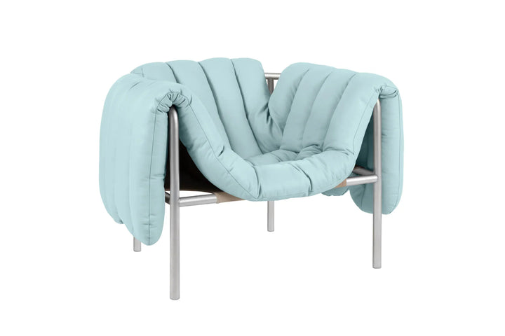 Puffy Light Blue Leather Lounge Chair 3