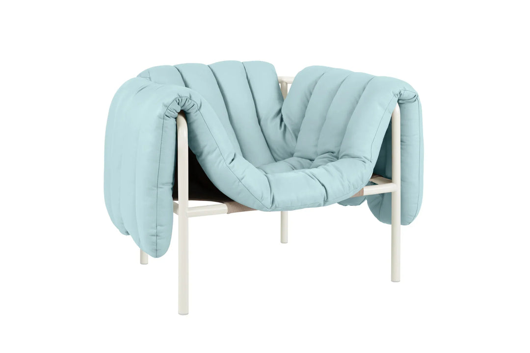 Puffy Light Blue Leather Lounge Chair 2