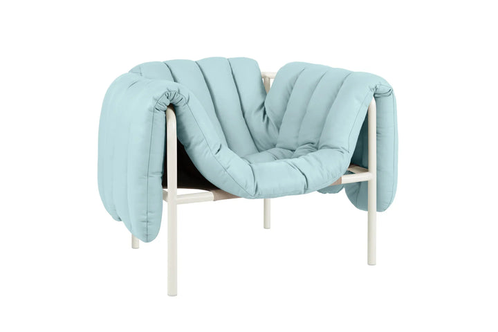 Puffy Light Blue Leather Lounge Chair 2