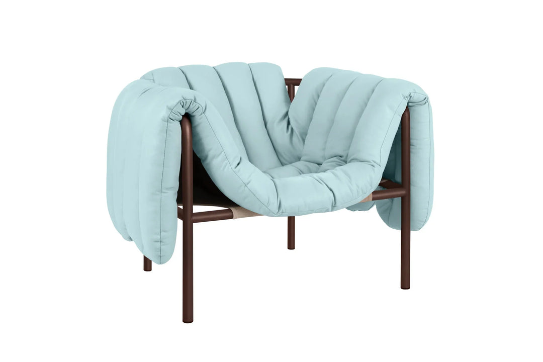 Puffy Light Blue Leather Lounge Chair 4