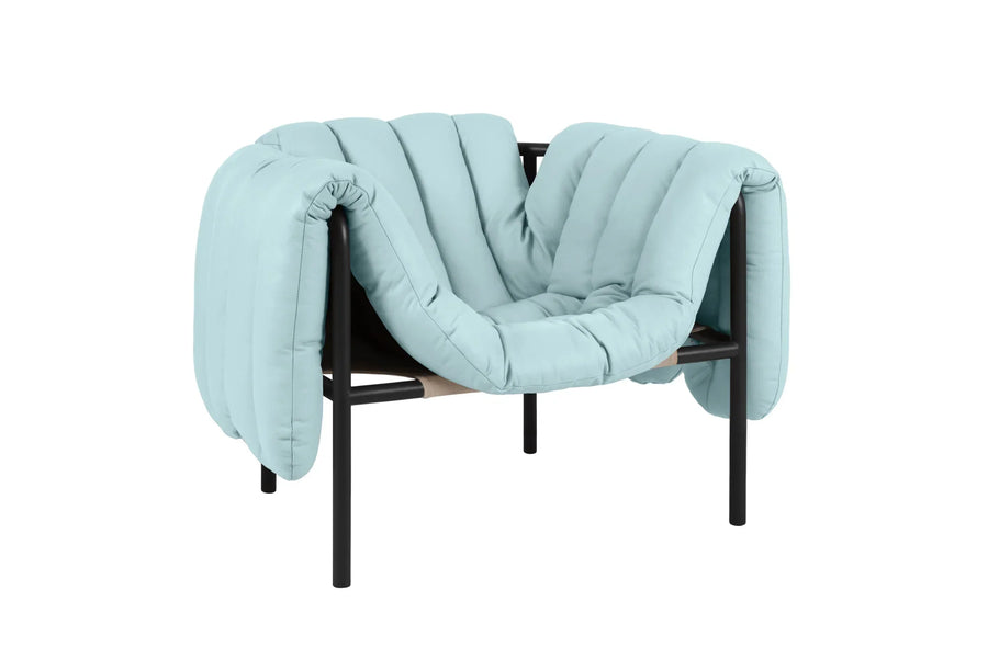 Puffy Light Blue Leather Lounge Chair 1
