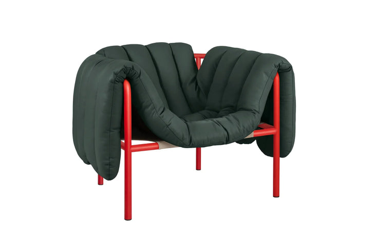 Puffy Dark Green Leather Lounge Chair 5
