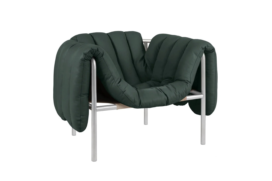 Puffy Dark Green Leather Lounge Chair 3