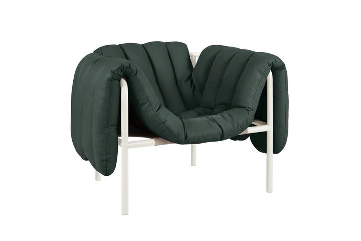 Puffy Dark Green Leather Lounge Chair 2