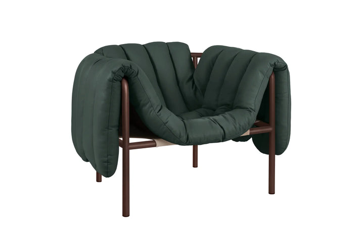 Puffy Dark Green Leather Lounge Chair 4
