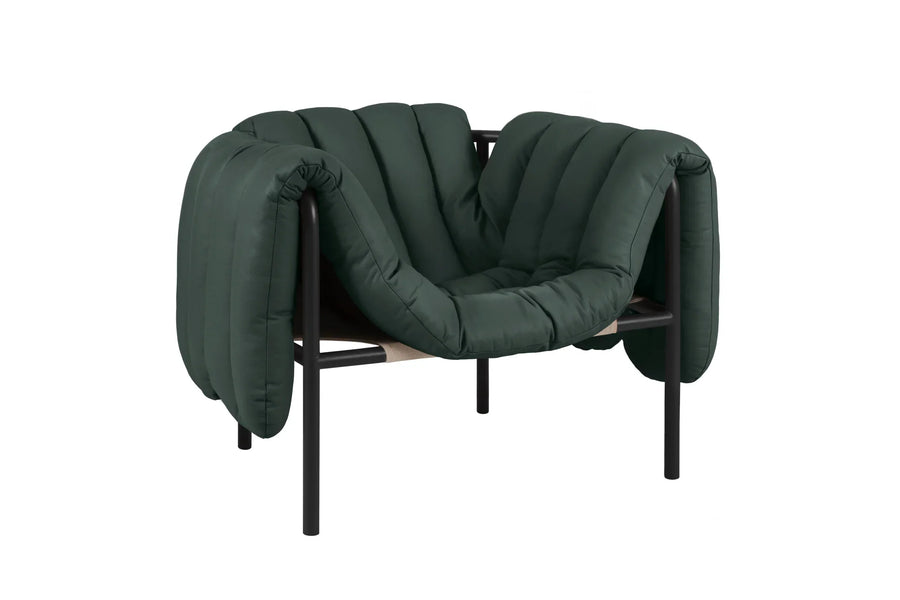 Puffy Dark Green Leather Lounge Chair 1