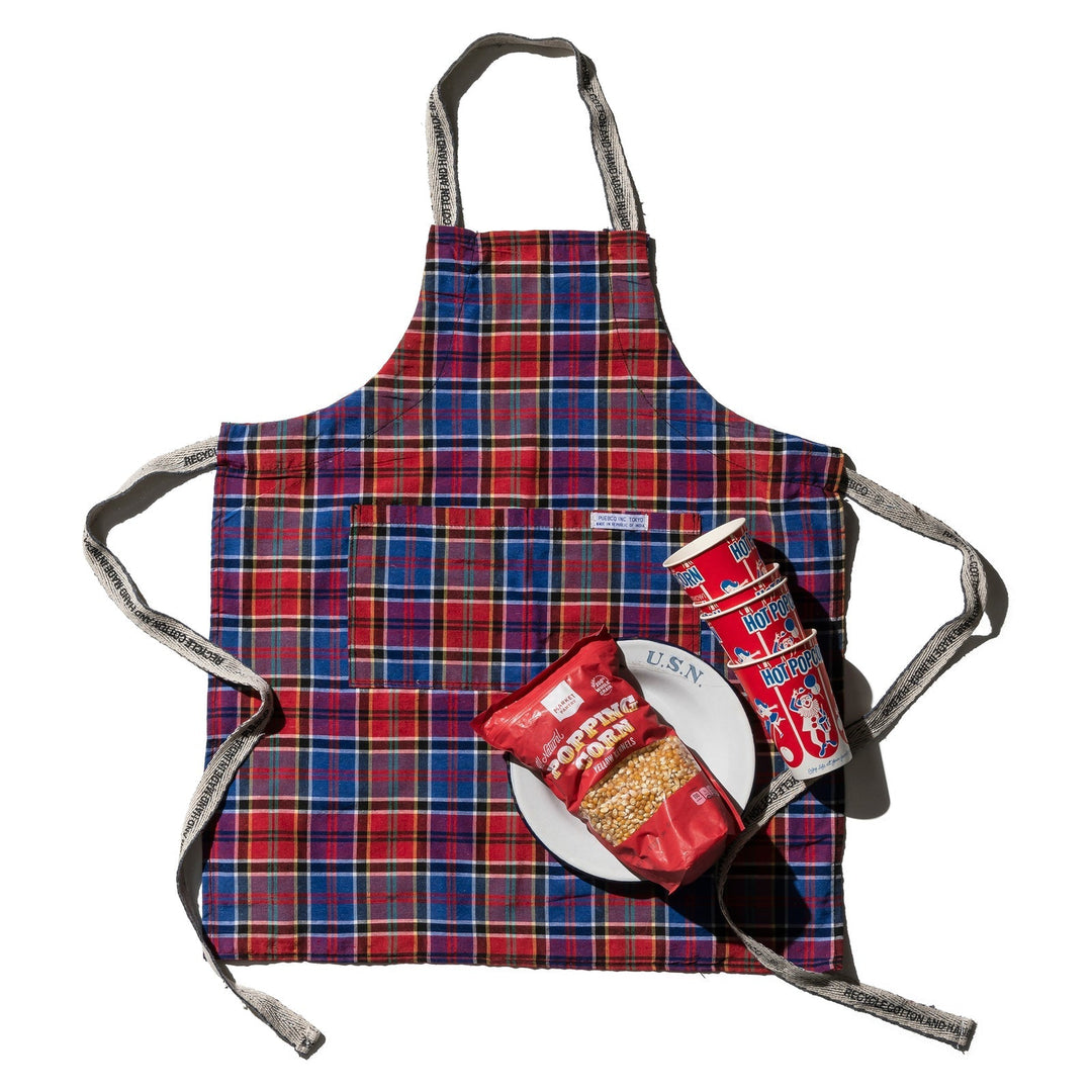 Recycle Cotton Check Apron / Red X Blue By Puebco 303116 1