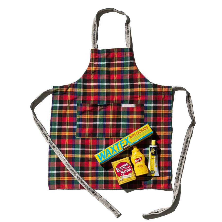 Recycle Cotton Check Apron - Red X Green