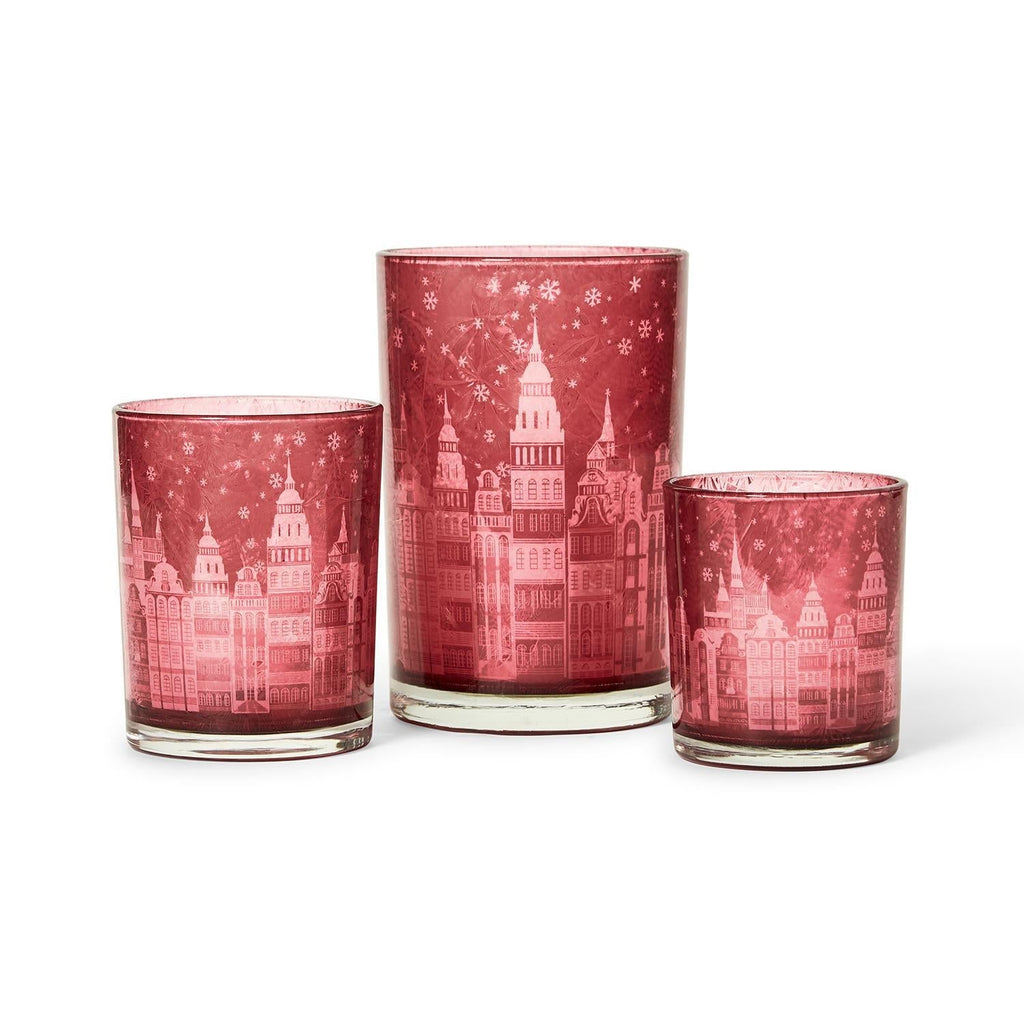 Holiday Lights Set Of 3 Winter Town Scene Candleholders 3