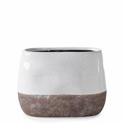 corsica ceramic crackle 2 tone oval pot tall in white design by torre tagus 2
