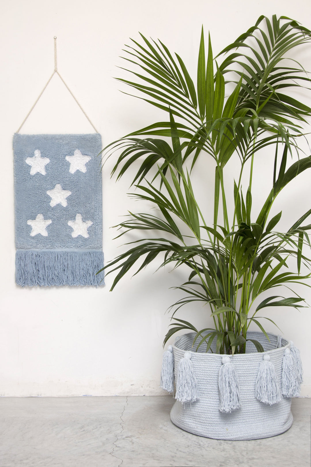 Tassels Basket in Soft Blue design by Lorena Canals