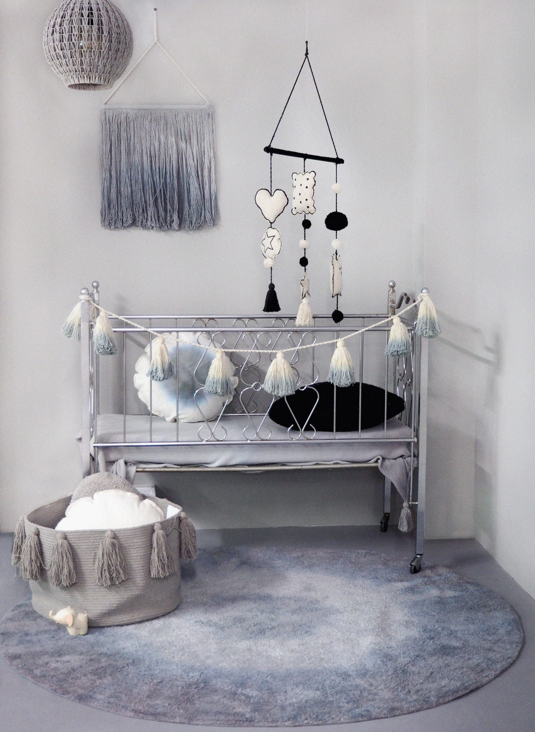 Tassels Basket in Light Grey design by Lorena Canals