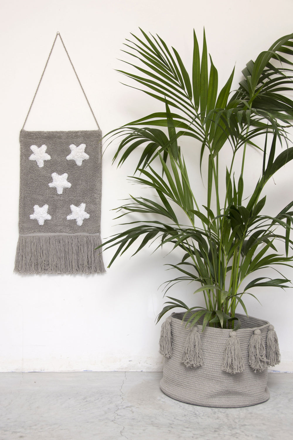 Tassels Basket in Light Grey design by Lorena Canals