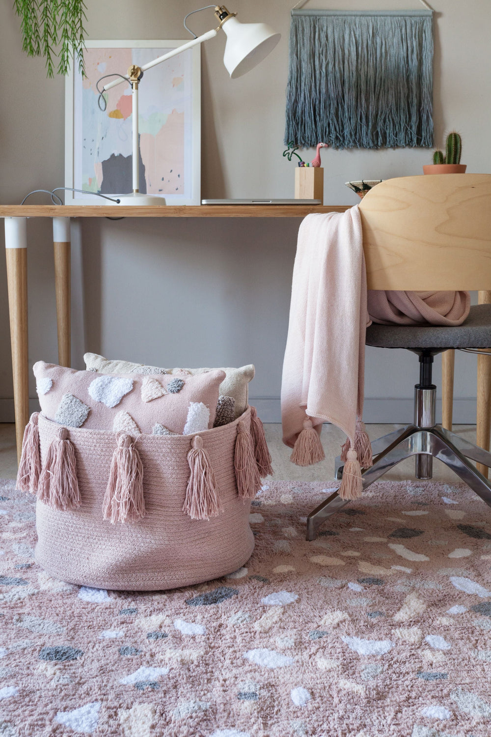 Tassels Basket in Vintage Nude design by Lorena Canals