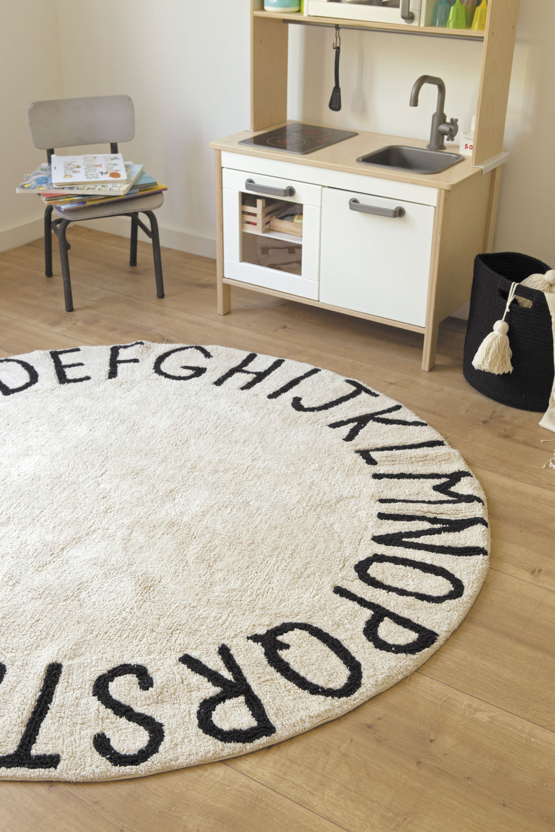 Round ABC Rug in Natural & Black design by Lorena Canals
