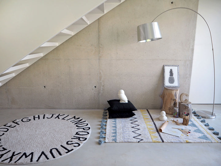 Round ABC Rug in Natural & Black design by Lorena Canals