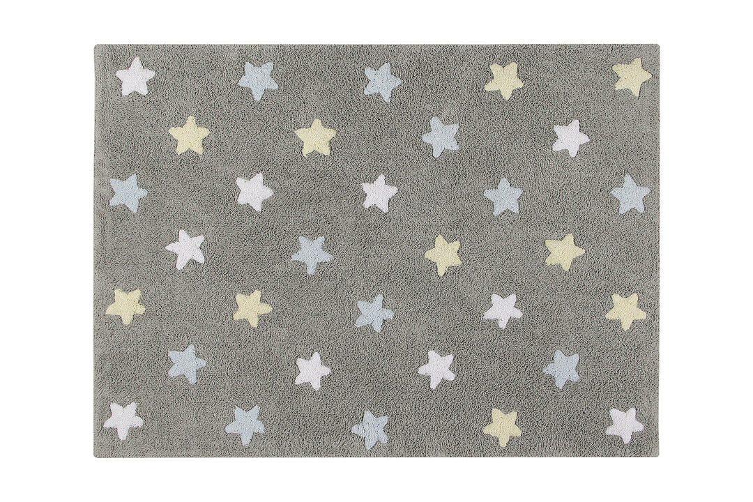 tricolor stars washable rug in grey blue 1