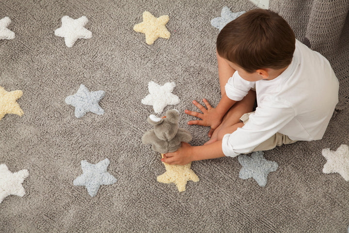 tricolor stars washable rug in grey blue 5