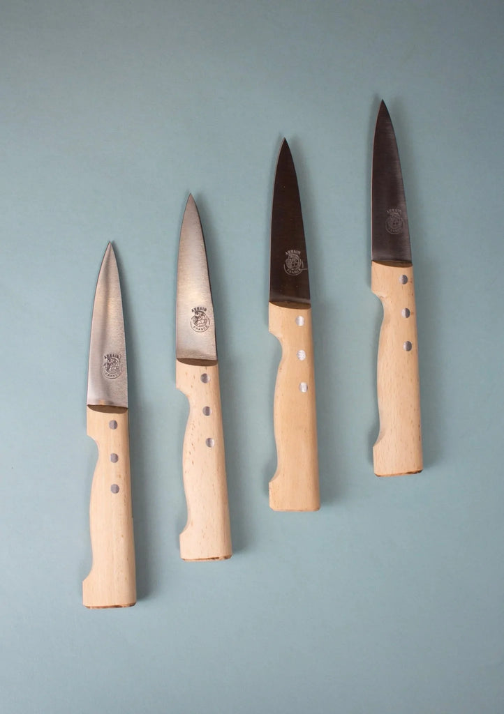 au nain boucher set of 4 beech wood steak knives with leather pouch 1