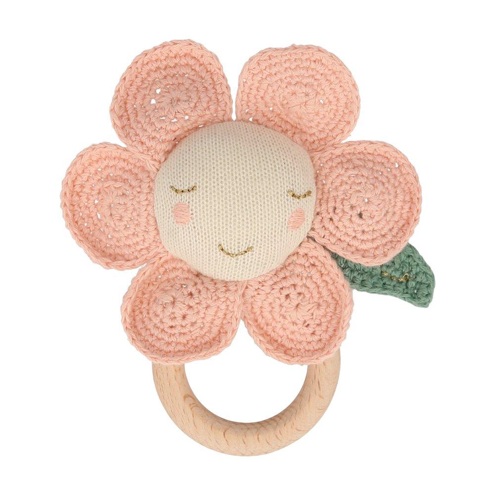 Peach Daisy Baby Rattle By Meri Meri 1