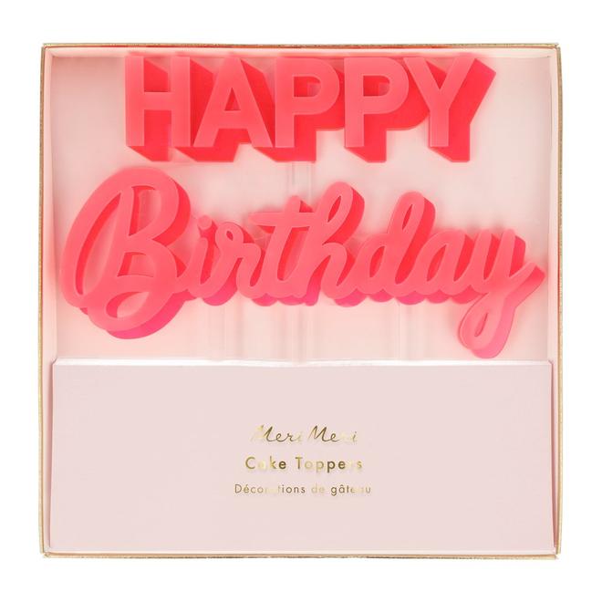Happy Birthday Pink Acrylic Toppers By Meri Meri 2