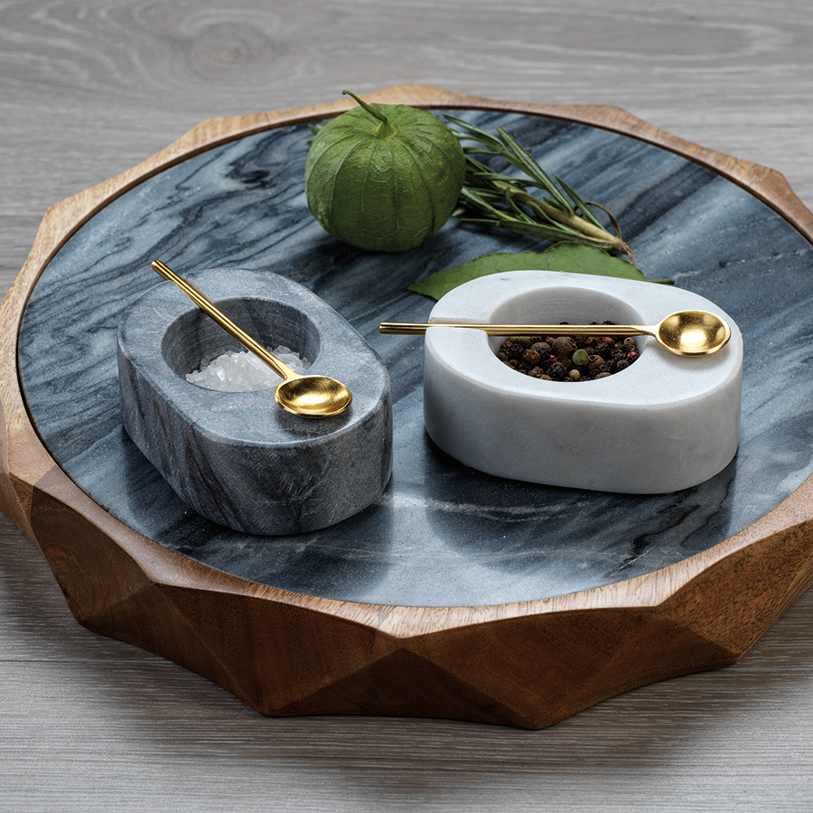 Tuscan Salt And Pepper Bowl With Gold Spoon By Panorama City 2