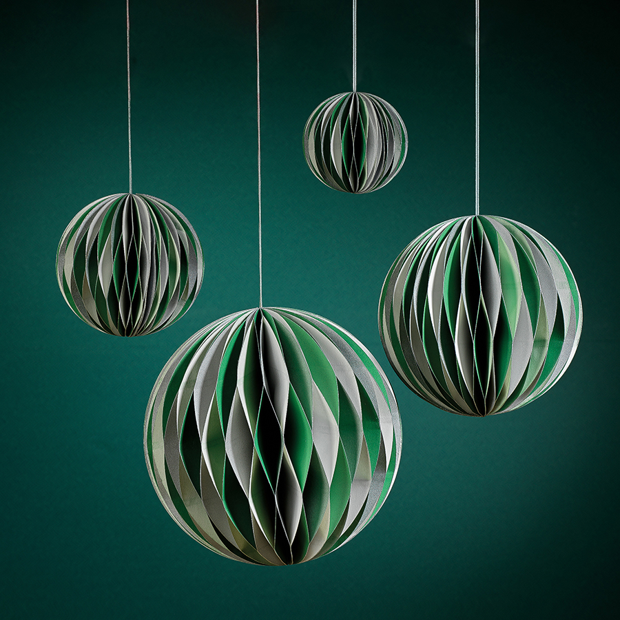 Wish Paper Decorative Ball Ornament Off White Dark Green And Silver In Various Sizes 2