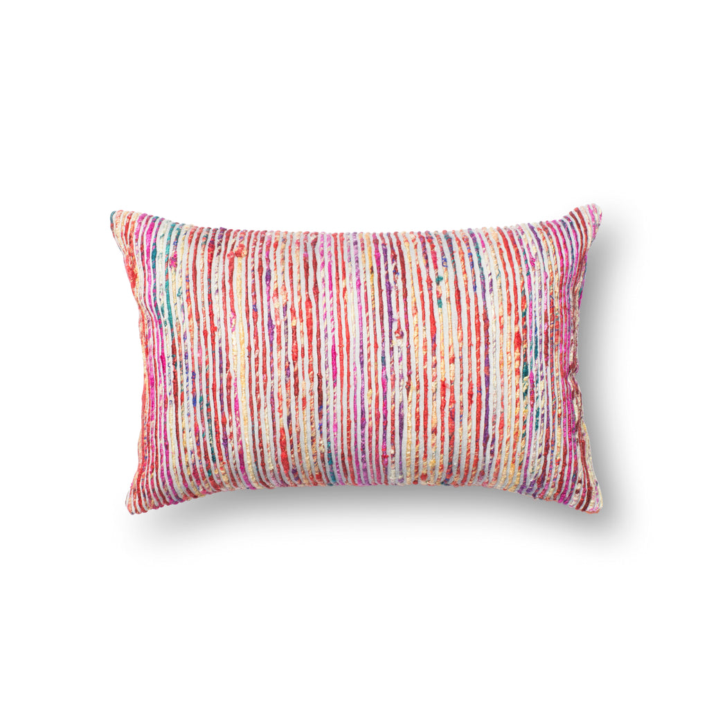 Recycled Sari Silk Pillow in Red by Loloi