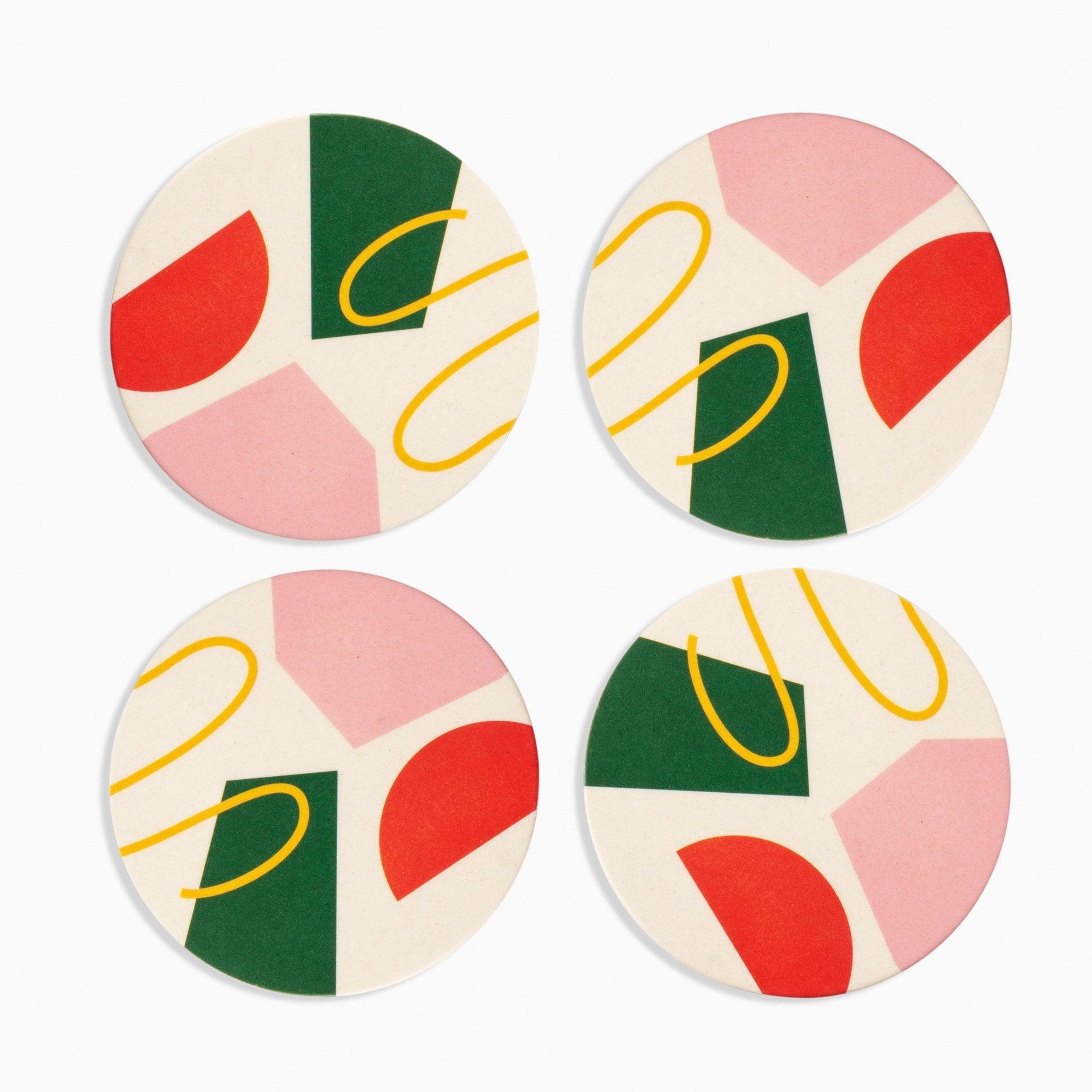 Pink Abstract Bamboo Coaster Set