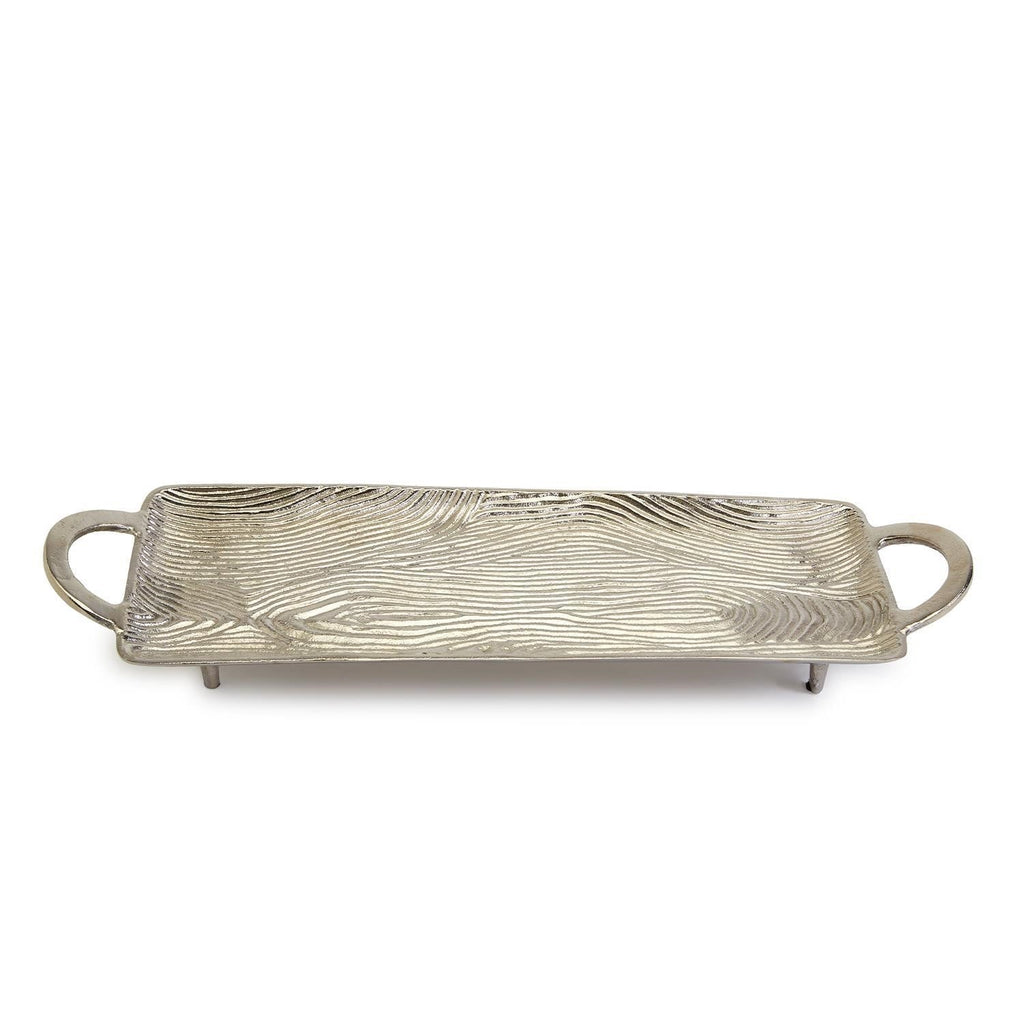 Silver Wood Grain Rectangular Footed Tray By Tozai Szd004 1
